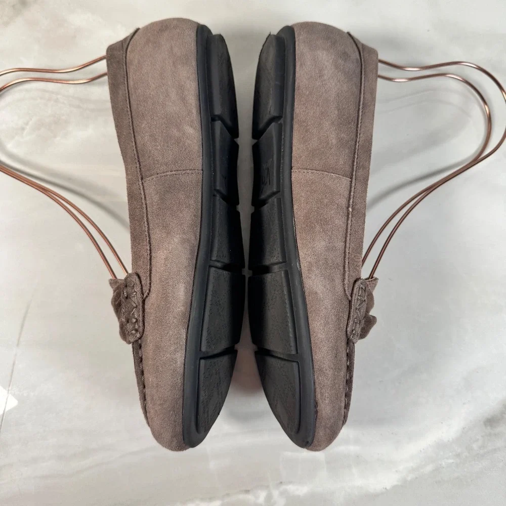 Vionic Taupe Leather Norah Loafers Moccasins Slip On Comfort Shoes Flats Size 8